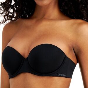 CALVIN KLEIN Black Strapless Lined Push-up Bra 34A EUC $60 No Straps F3164